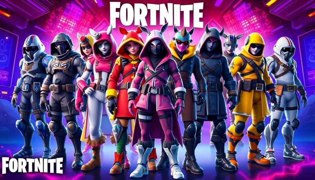 Fortnite skins showcasing video game cosmetics